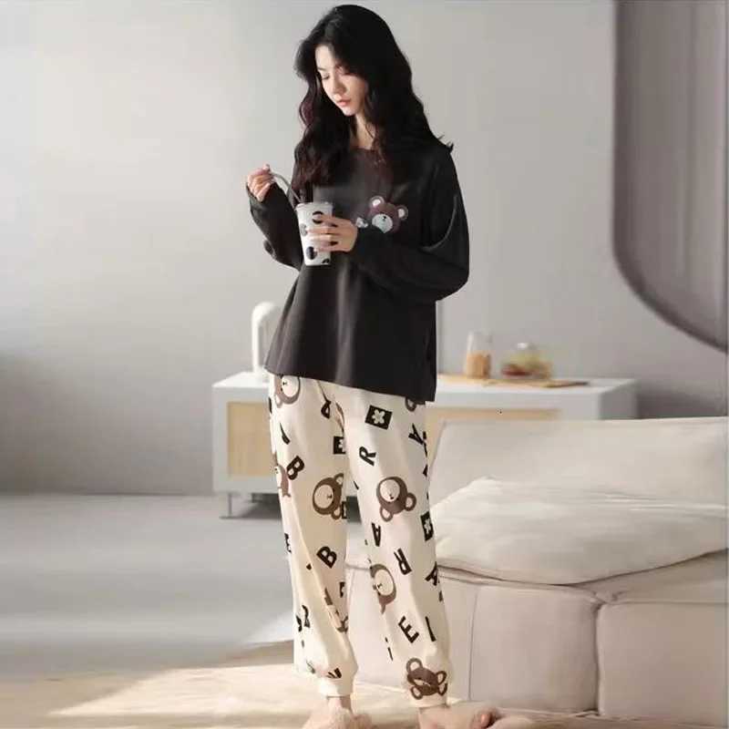 Plus Size Ladies Pajamas Set Fall and Winter LongSleeved Student Homewear Women TwoPiece Cartoon ONeck Sleepwear LoungewearT251014