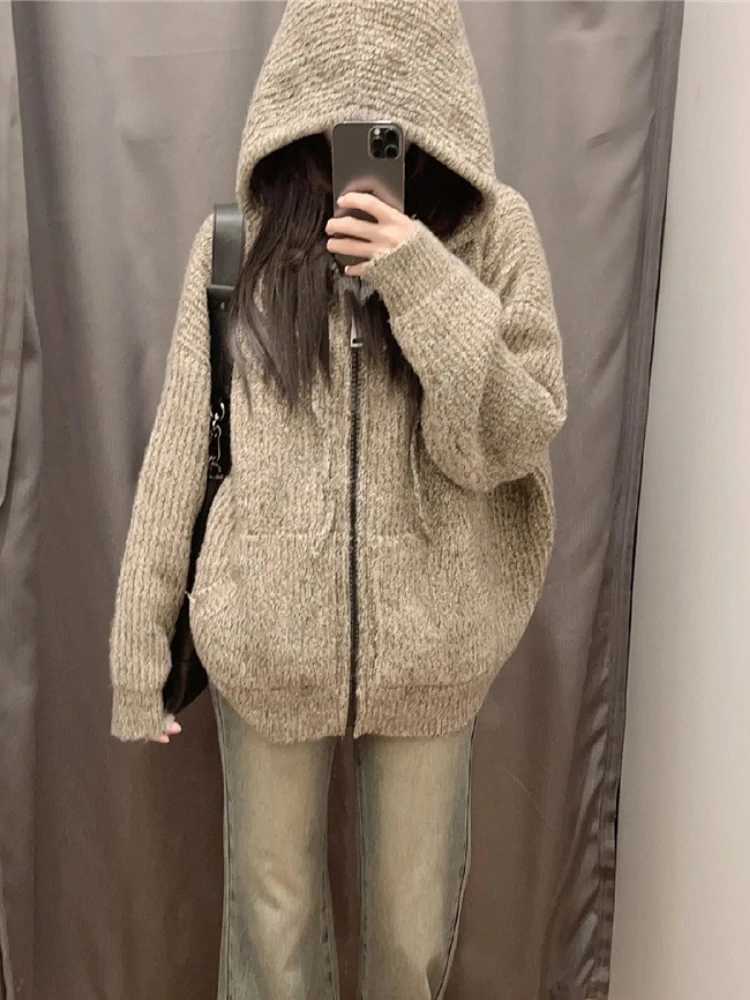 Hooded Cardigans Women Simple Cleanfit Sweater Aesetic Autumn Winter Coat Allmatch Outwear Baggy Slouchy Daily Ins W251014