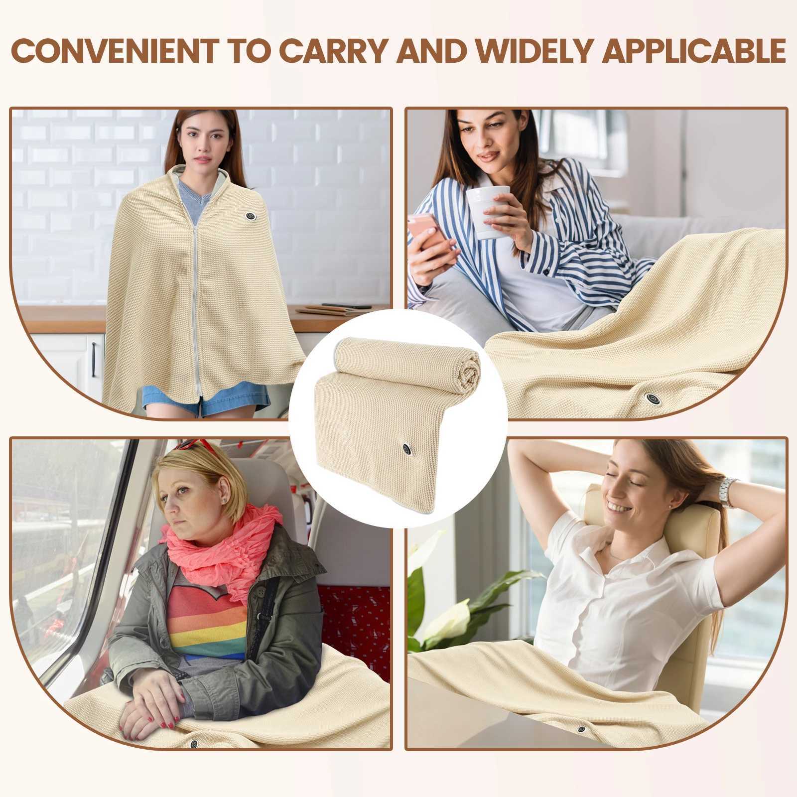 Wearable USB Electric Heated Blanket 3 Heating Levels Fleece Heated Mat Shawl Home Office Warmer Portable Washable Y251014