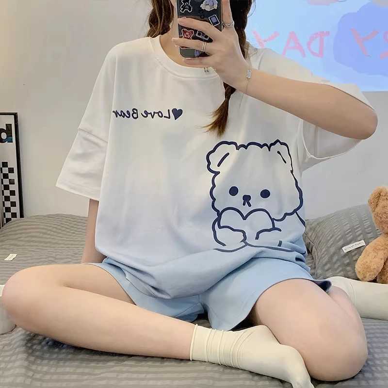 New Pajamas Female Summer ShortSleeved Shorts Suit Korean Version of the Student Sweet Cute Cartoon Ms Loose Homewear SuitT251014