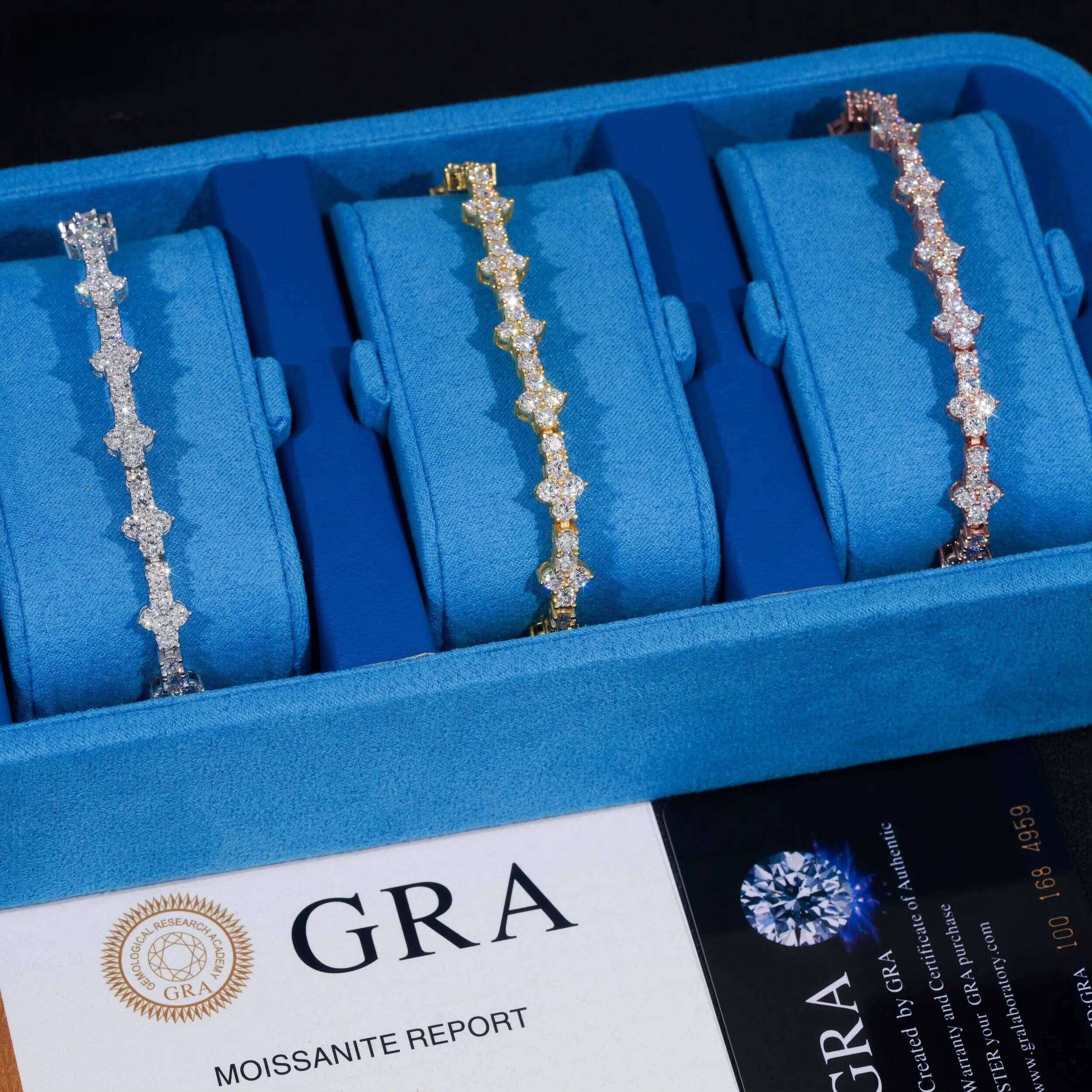 Stylish New Arrival Fashion Femme Design 925 Silver VVS Moissanite Diamond Iced Out Four Leaf Clover Cross Tennis Chain Bracelet