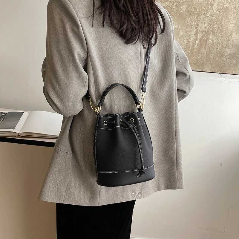 Trendy Versatile Wens PU Leather Bucket Bag Fi Single Shoder Crossbody Bag Simple Casual Cmuting Storage Bags D251014