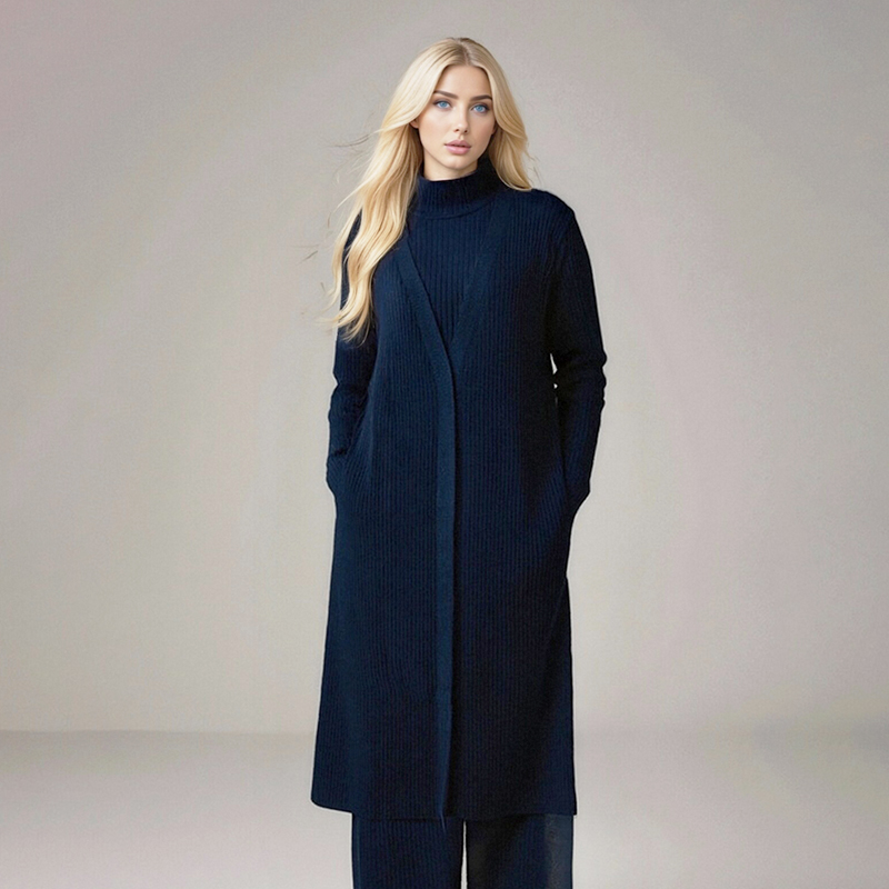 Women's Knits & Tees Women's Navy Blue Oversized Turtleneck Long - Knit Cardigan: Stylish & Cozy AS23-0909A