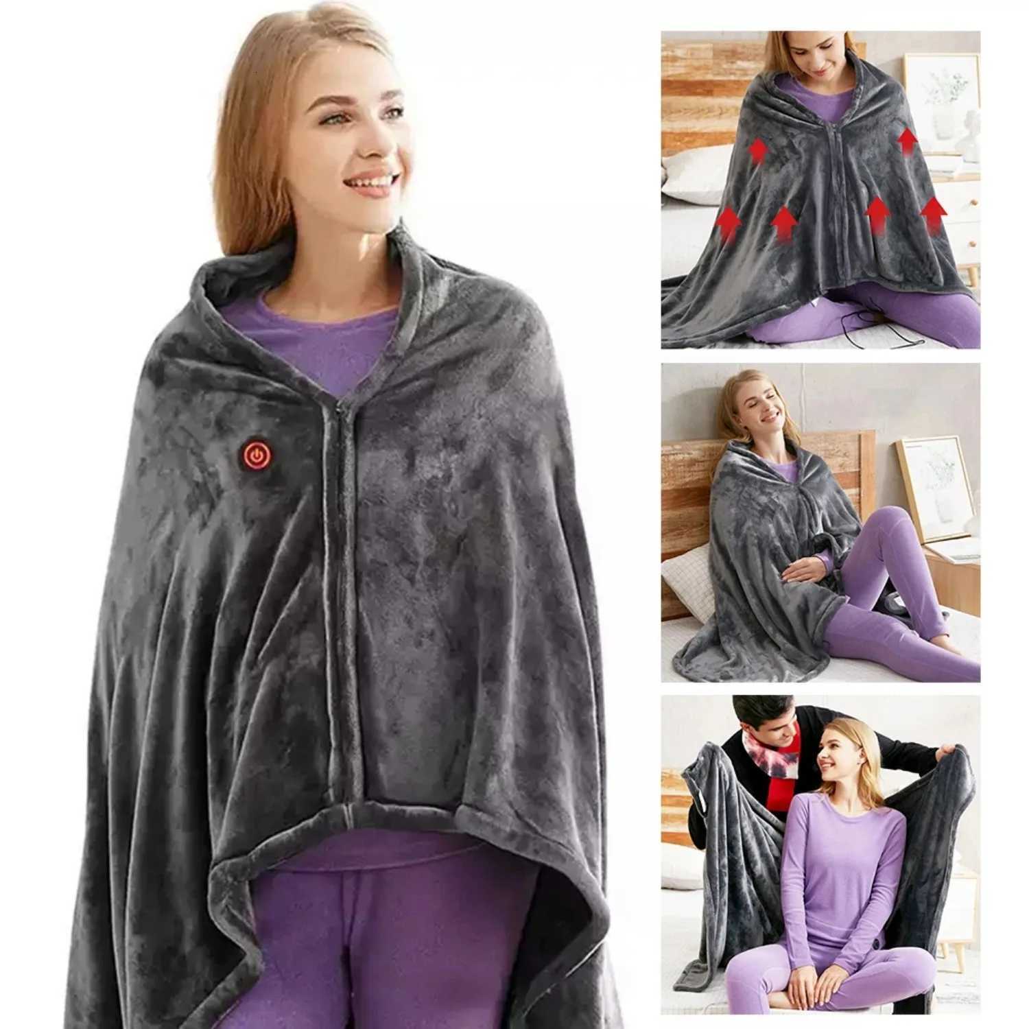 USB Heated Throw Blanket Shawl with 3 Heating Levels Coral Velvet 9 Heated Areas for Neck Shoulder Chest Abdomen Warm in Autumn Y251014