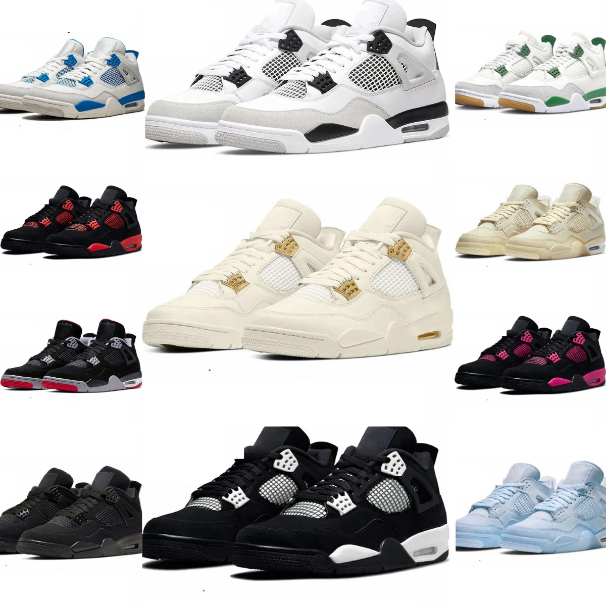 J4 4 Basketball Sports Shoes Mens Trainers 4S Military Black Blue Cat Bred Sail Red Wet Cement Thunder Metallic Gold RetroES Outdoor Shoes Women White Oreo Sneakers