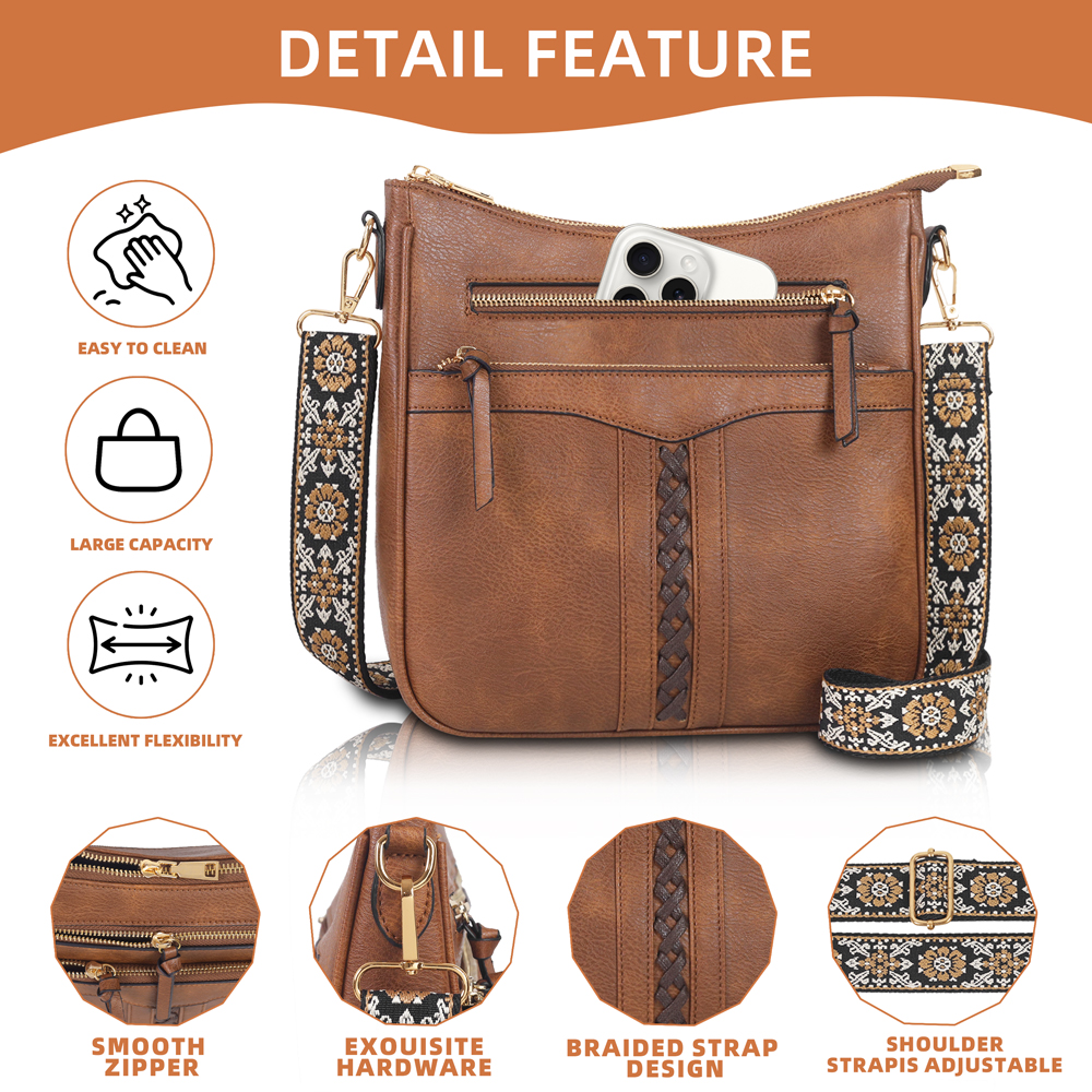 Stylish vintage women's crossbody bag Large-capacity leather woven shoulder bag Features Bohemian-style shoulder strap Perfect for commuting