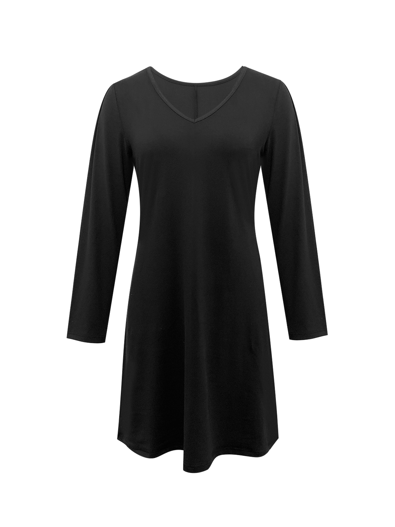 Women's Autumn Winter Solid Color French - Style Elegant Black Midi Dress - Versatile Office & Daily Wear DressCF51211