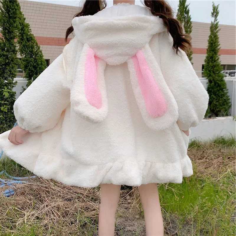 Japanese Style Soft Girl Rabbit Ear Hoodie Womens Autumn Winter Thickened Lamb Velvet et Long Sleeve Casual Streetwear Y251013