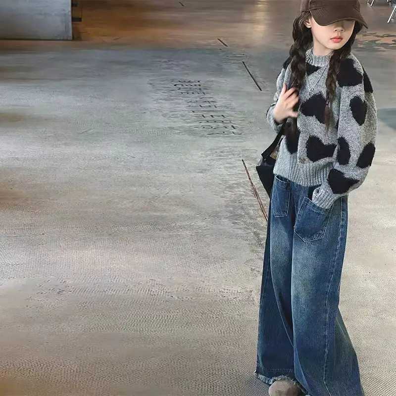 s Autumn Winter 2025 Korean Style Heart Print Knit Sweater s Pullover Trendy W251014