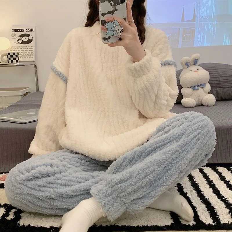 Winter Tree Branch Fleece Thickened Sleepwear Womens Long Sleeve New Style Warm Thickened Fleece Sleepwear Fleece Homewear Set Y251013