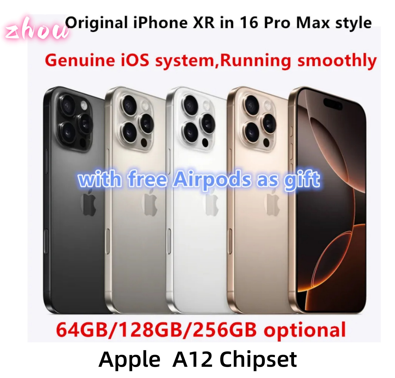 Genuine iphone XR in iphone 16 pro max 6.7 inches style phone 4G LTE Unlocked coming with 16 pro max box sealed 3G RAM 256GB ROM OLED smartphone with battery 100% life