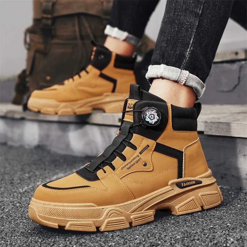 Fashion Black Mens Motorcycle Boots Casual Platform Work Boots Man Outdoor Street Biker Shoes Men Leather Ankle Boots for Men C251014