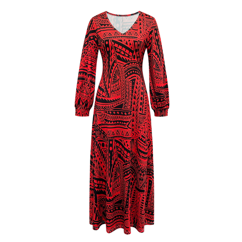 Women's Autumn Winter French - Style Elegant Long - Sleeve All - Over Printed Midi Dress - Casual Office & Vacation Wear-CF56326
