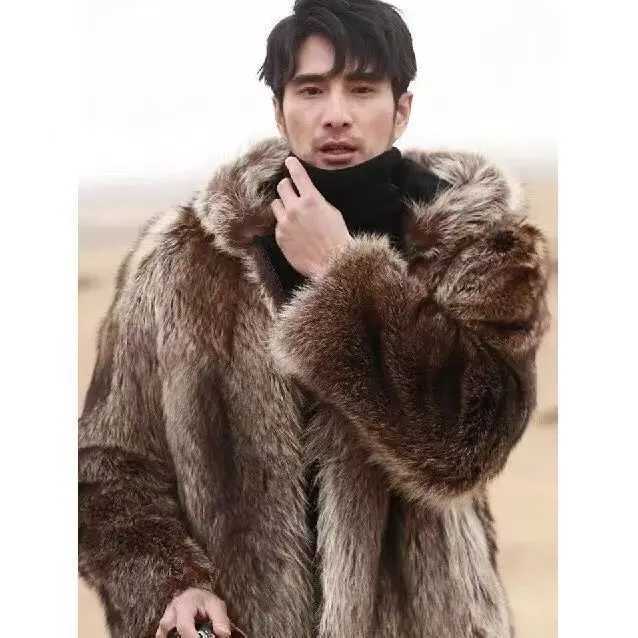 Mens Natural Fur Jacket Real Fox Fur Coats Fashion Warm Winter MidLength Full Genuine Fur Outerwear B137 W251014