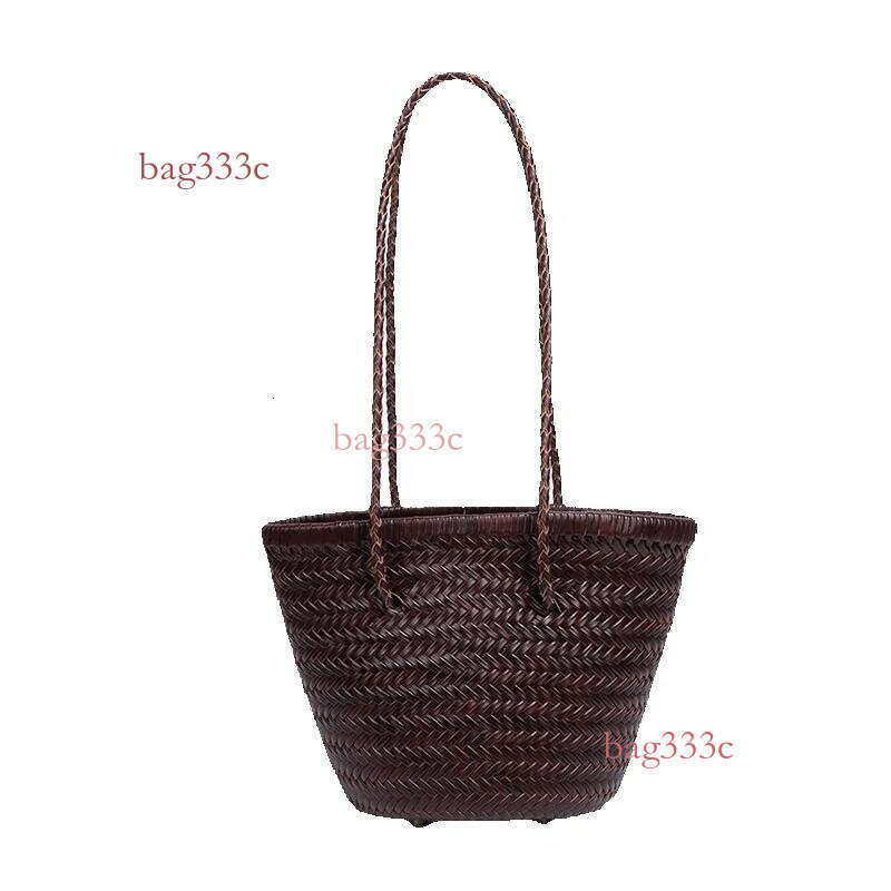 New French Handmade Genuine Leather Woven Single Shoulder Niche Basket Bag Bucket Shape Cowhide Woven Bag