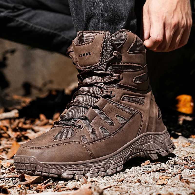 Outdoor Hiking Shoes Men Laceup Antislip Shockabsorbing Comfortable Combat Boots Men Breathable Casual Ankle Boots Men C251014