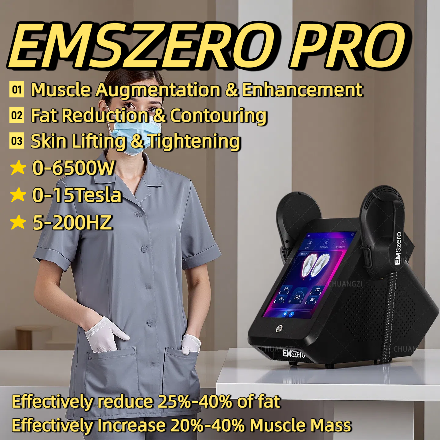 Professional EMSzero Body Sculpt Machine 6500W Muscle Stimulator 200Hz EMS RF Portable EMSzero Slimming Device Fat Removal Weight Loss Gain Muscle Mac