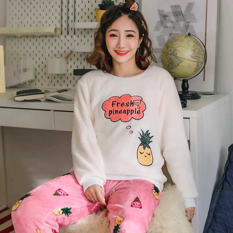 Winter Padded Warm Pajamas Flannel Round Neck Student Loungewear Ladies Sleepwear Homewear Long Sleeve Plus Size TwoPiece Set Y251013