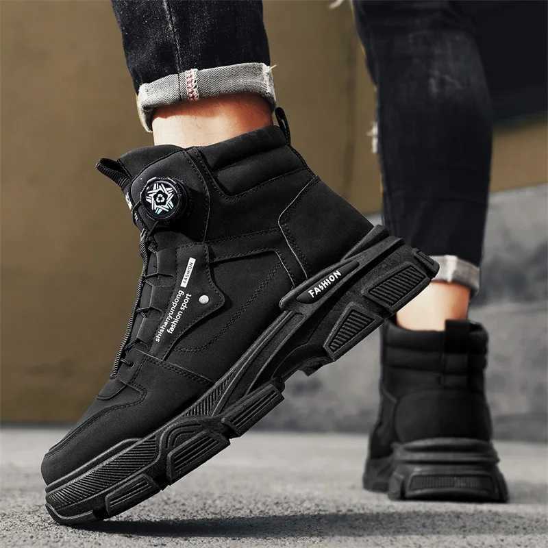 Fashion Black Mens Motorcycle Boots Casual Platform Work Boots Man Outdoor Street Biker Shoes Men Leather Ankle Boots for Men C251014