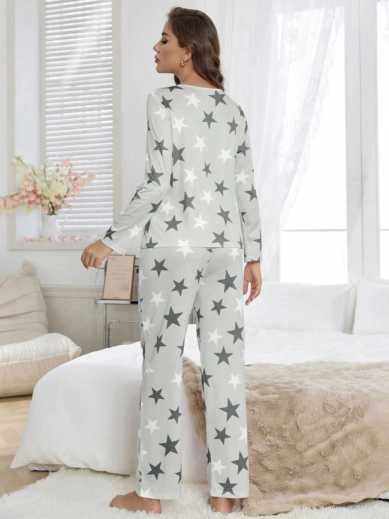Womens FourSeason Spring and Summer LongSleeved Pajamas Casual Comfortable and Cute StarPrinted LongSleeved Pants Set for WomenT251014