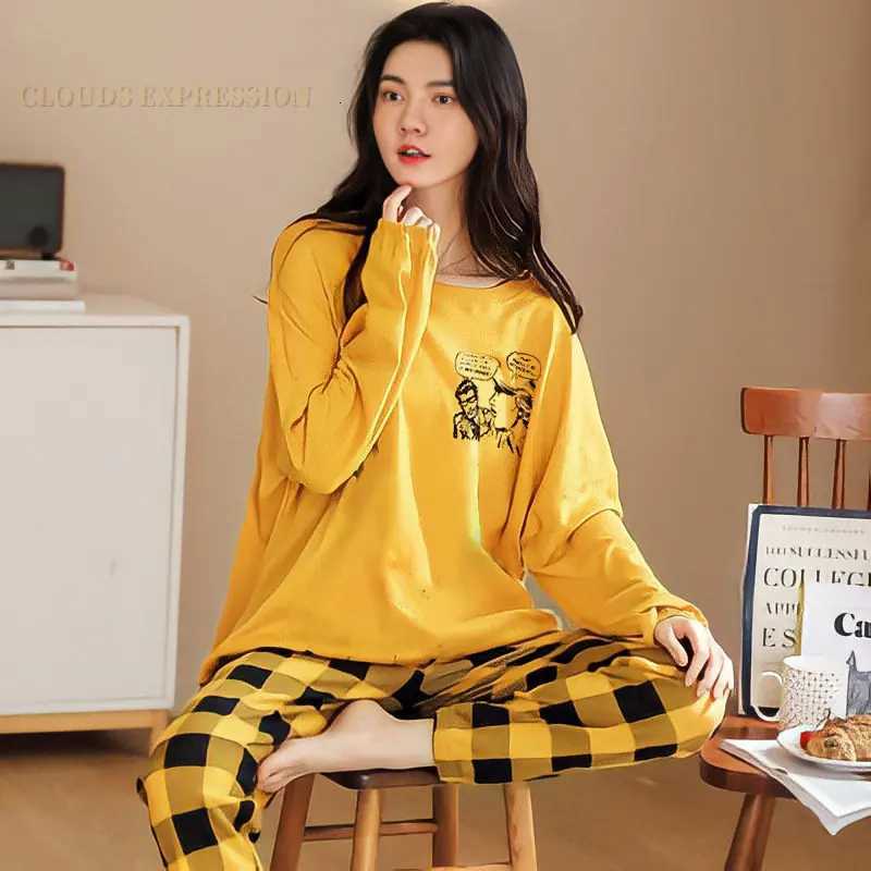 Spring Autumn Womens Polyester Pajamas Plaid PJ Longsleeved Home Sleepwear Womens Simple Loose Casual Suits Large Size 5XLT251014