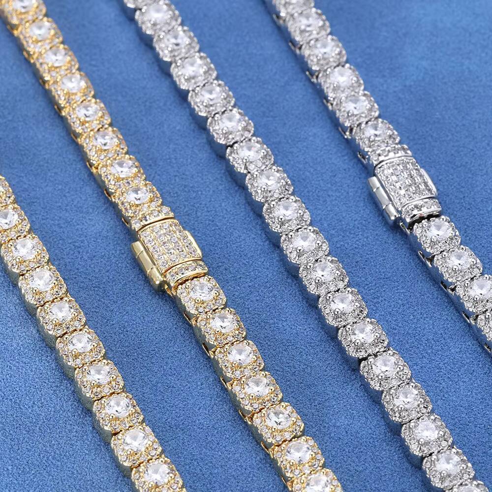 NUOYA 5mm Clustered Tennis Chain Necklace 925 Silver Iced VVS Moissanite High Quality Bling Hip Hop Jewelry