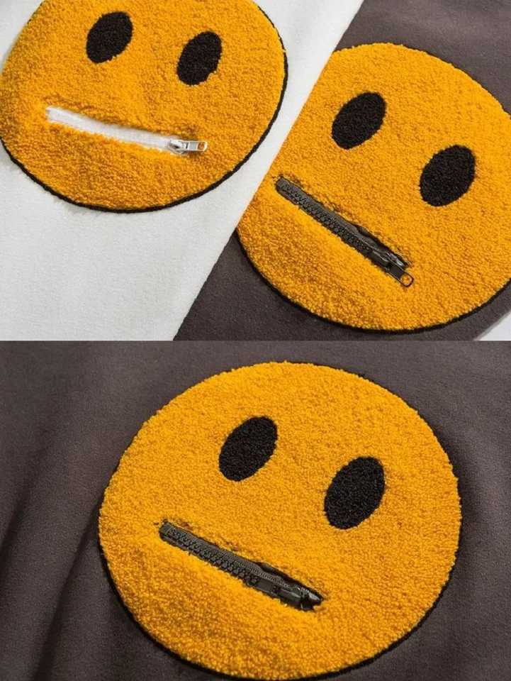 Spring Zipper Pocket Smile Face Patchwork Fleece Hoodies Sweatshirts Streetwear Mens Hip Hop Casual Pullover Hooded Male Tops J251203