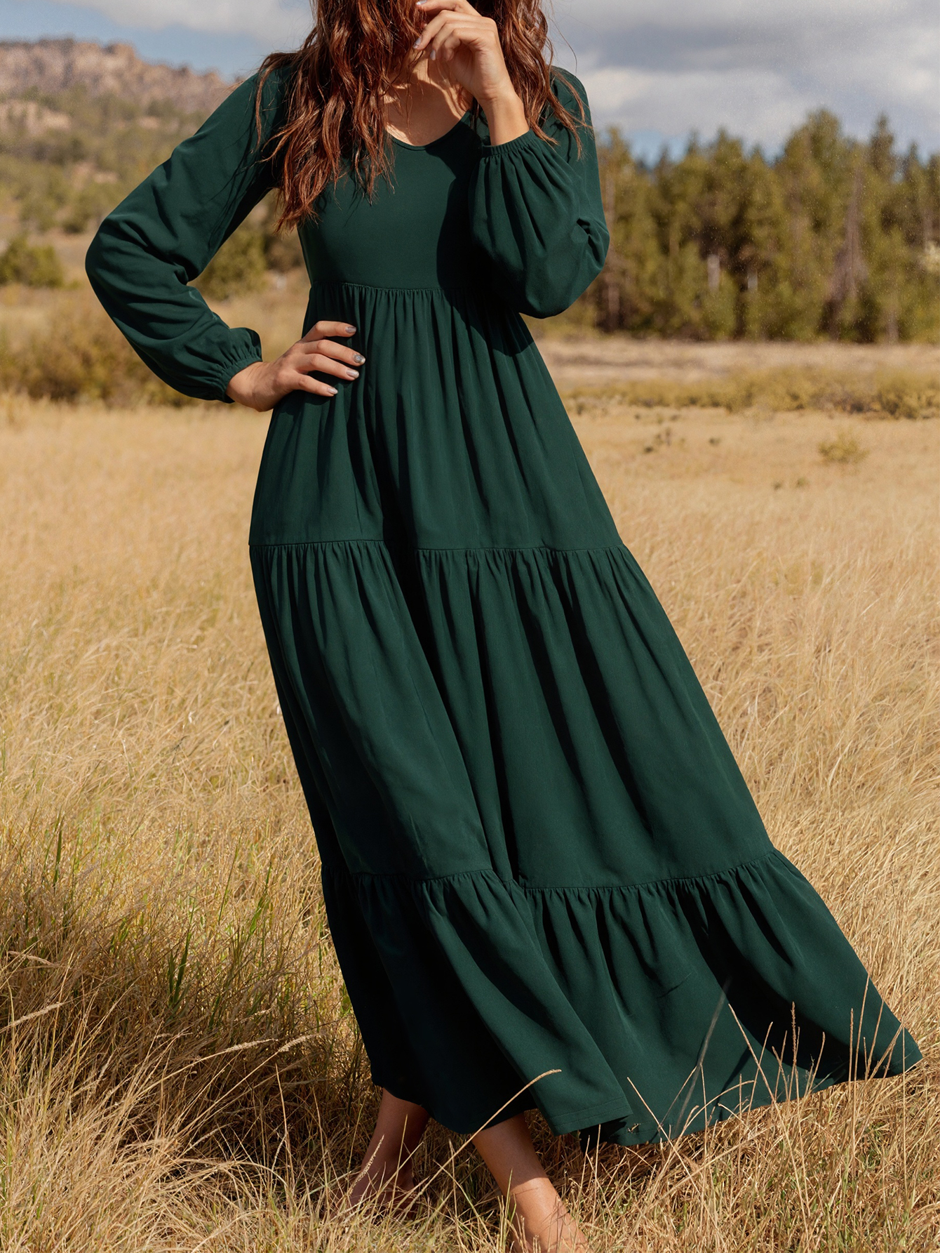 Women's Spring Summer New French - Style Elegant Floral Printed Maxi Dress - Versatile Vacation & Daily Wear Dress-CF50985