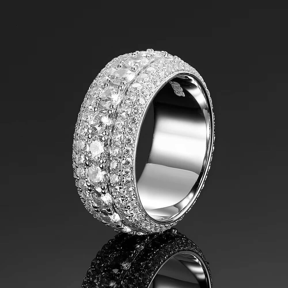 VVS 5 Rows Moissanite Ring Unisex Solid 925 Silver Moissanite Pinky Hip Hop Ring Hiphop Jewelry