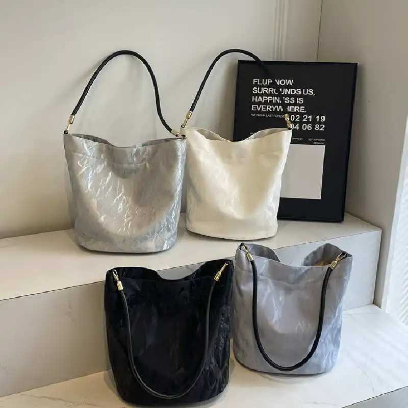 Wens Elegant Shoder Bag Soft Soild Color Bucket Bags Underarm Pack Fem Casual Large Cmute Tote Crossbody Bag D251014
