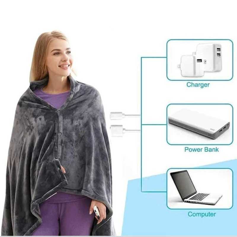 Wearable Electric Heating Blanket Shawl 3 Heat Levels USB Powered Coral Velvet 8 Zone Fast Warming Throw for Home Office Y251014