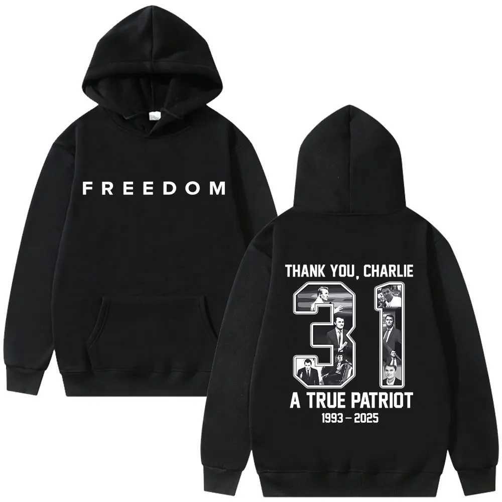 Charlie Kirk Freedom Graphic Print Hoodie Men Women Tribute Memorial American Hero Sweatshirt Male Patriotic Activism Streetwear J251203