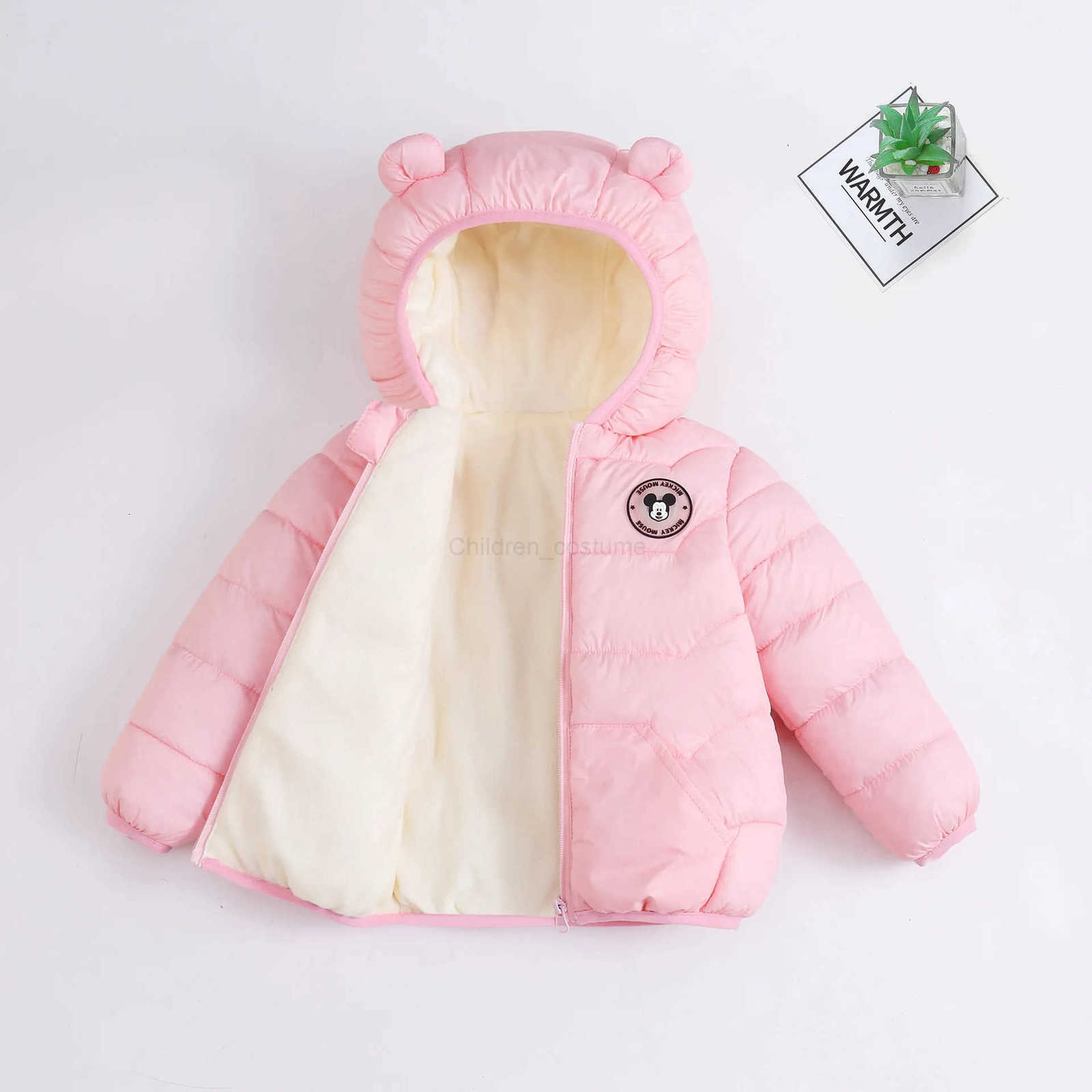 Disney Mickey Mouse Autumn Winter Warm Kids Outerwear Baby Boy Girl Thick Velvet Long Sleeved Zipper Down Jacket Children Light Up Coat H251014