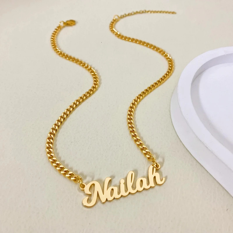 Customized Name Necklace Personalized Stainless Steel Cuban Chain Letter Nameplate Necklace Jewelry Set Gift251014