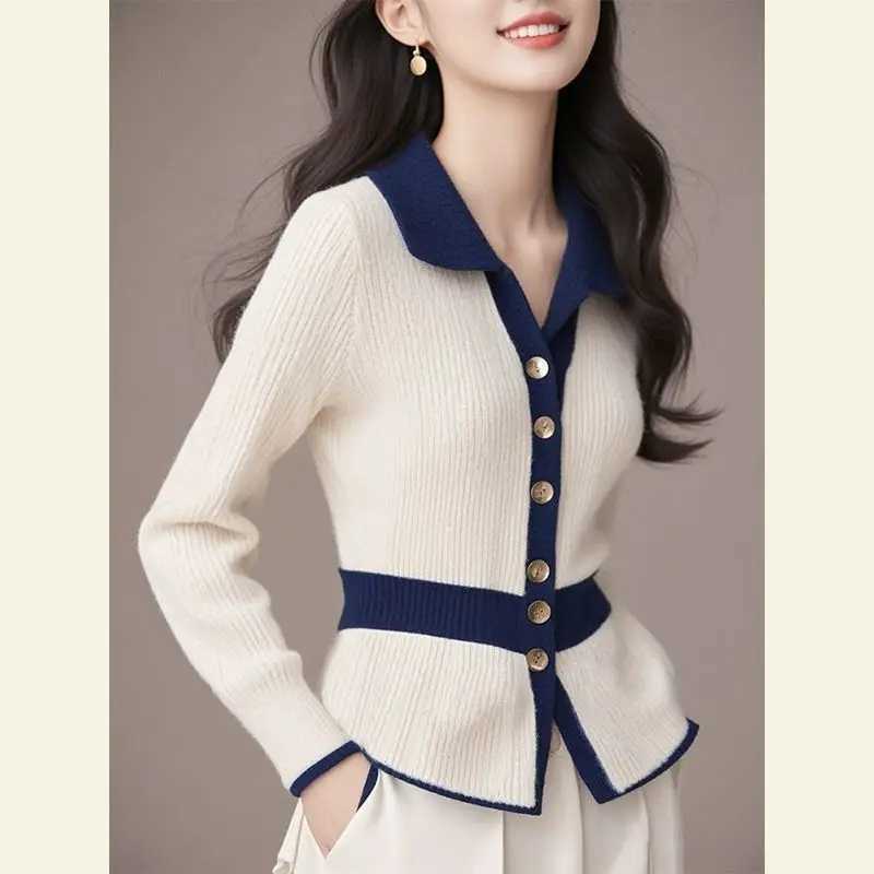 Winter Korean Corset Patchwork Turndown Collar Sweater Autumn Winter Fashion Buttons Knitting Cardigan Top Tee Women Cloeing W251014