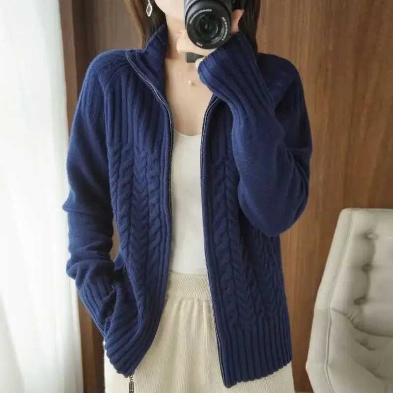 Sweater Knitting Ladies New Zipper Stand Collar Coat Autumn Winter Temperament Screw read Loose Cardigan Womens Fashion Tops W251014