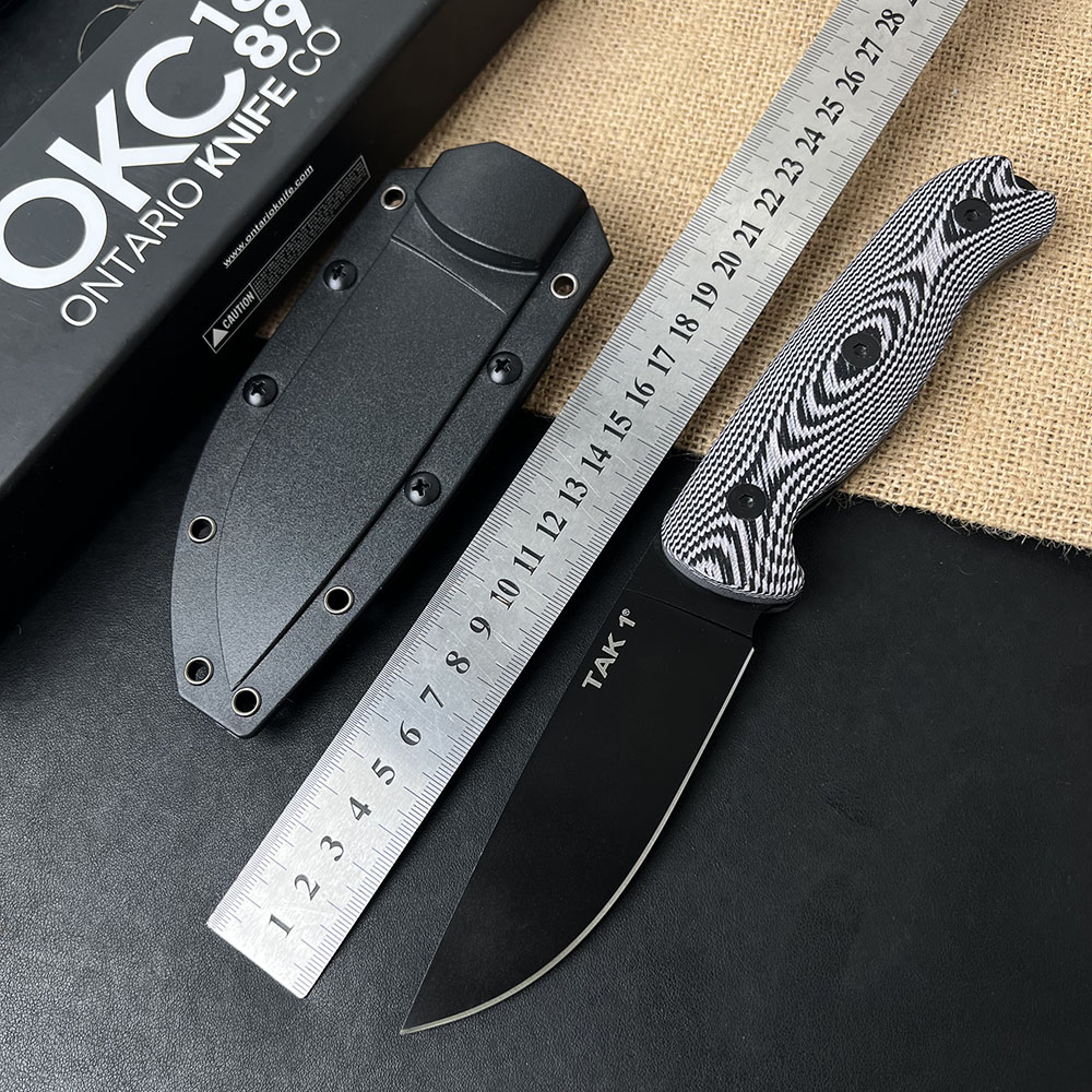 TAK-1 Survival Straight Knife 1095 High Carbon Steel Titanium Coating Blade Full Tang G10 Handle Outdoor Tactical Knives with Kydex