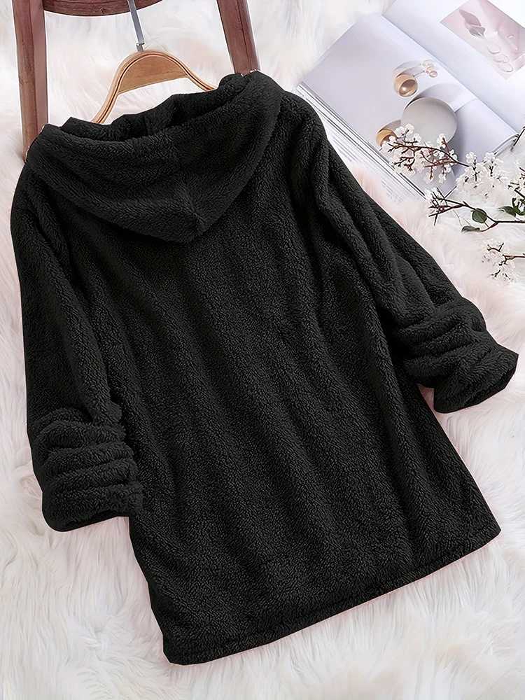 Fleece Solid Colour Hoodie Casual LongSleeved Hooded Sweatshirt Womens Autumn And Winter New Models 2024 Warm Solid Colour Y251013