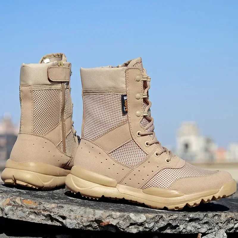 Summer Combat Training Boots Work Shoes Lightweight Mesh Breathable Military Tactical Boots 3449 Plus Size Outdoor Hiking Boots C251014