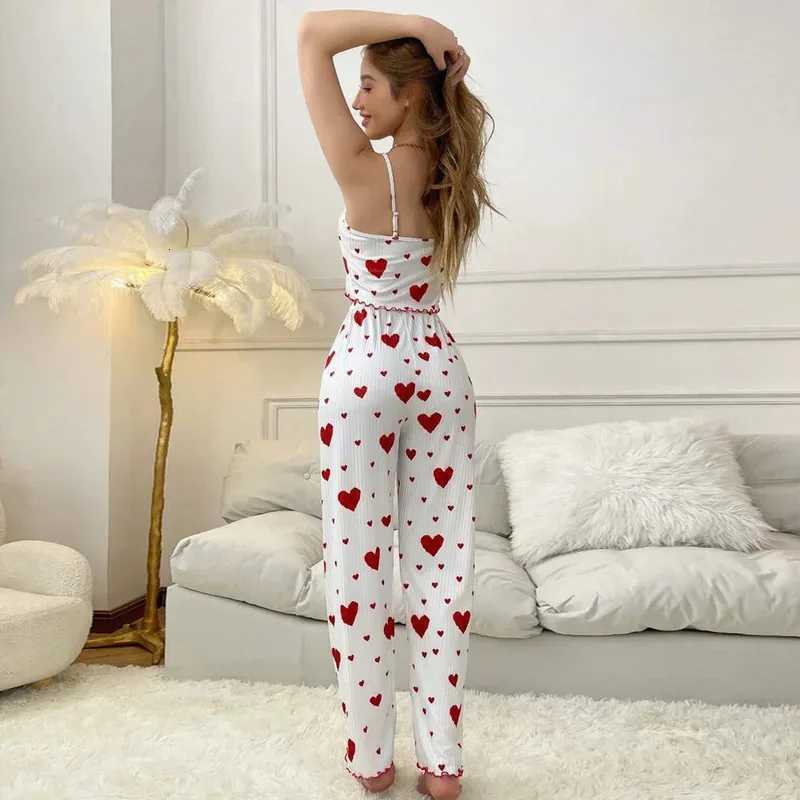 Women pajamas plus size pajamas set 2 piece short vest trouser white breathable soft casual love printT251014