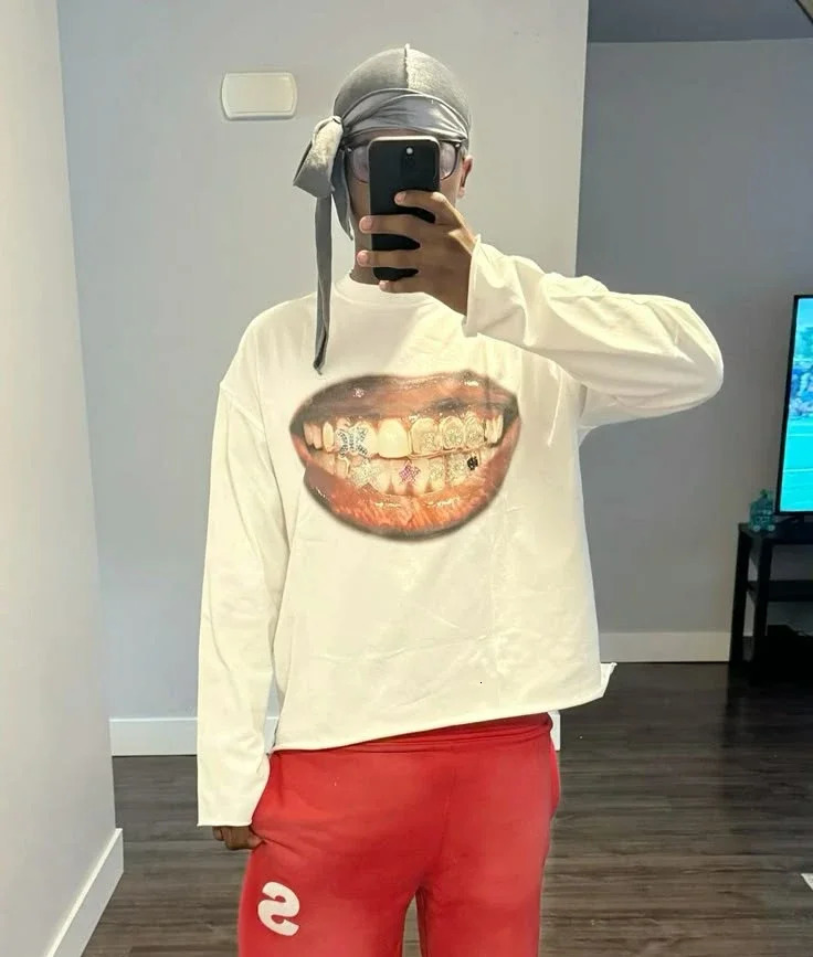 Hip Hop Street Long Sleeve Tooth T shirt Male Harajuku Retro Sports High Street Jersey Tops Men and Women Tops 251013 - view 4
