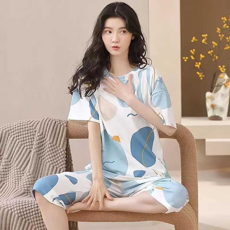 Pajamas Female Summer Thin Short Sleeves Loose Sweet Cute Cartoon Bear Student Homewear Plus Size TwoPiece Set Korean SleepwearT251014