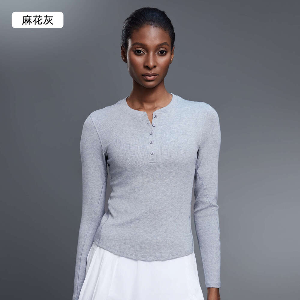 Autumn Casual Versatile Henley Shirt Modal Skin-Friendly Sports Top Fiess Yoga Long Sleeve T-Shirt for Women D25146