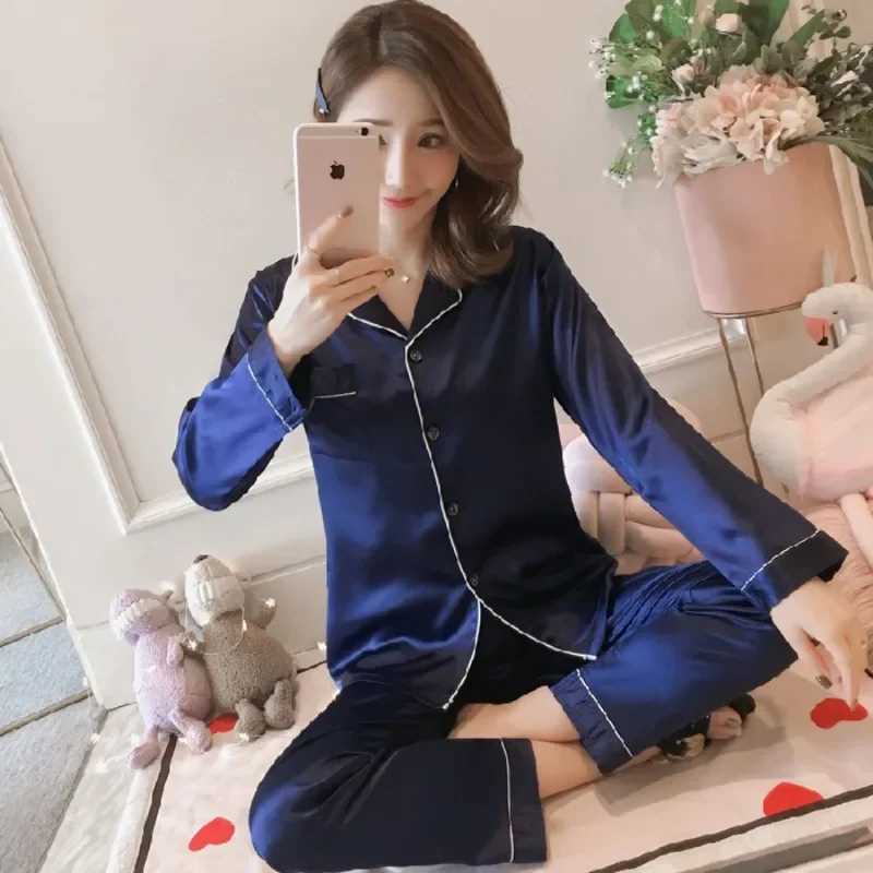 Silk Pajamas for Women 2025 Sexy Silk Women Pijama Sets Sleepwear Longsleeve Cardigan Female Ice Silk Home Pijama Mujer VeranoT251014