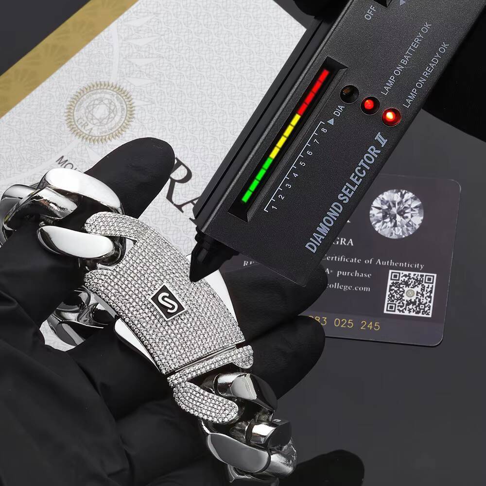 NUOAY Fine Jewelry 925 Silver Cuban Chain Iced Out Diamond Clasp Pass Diamond Test VVS Moissanite Smooth Cuban Chain Necklace