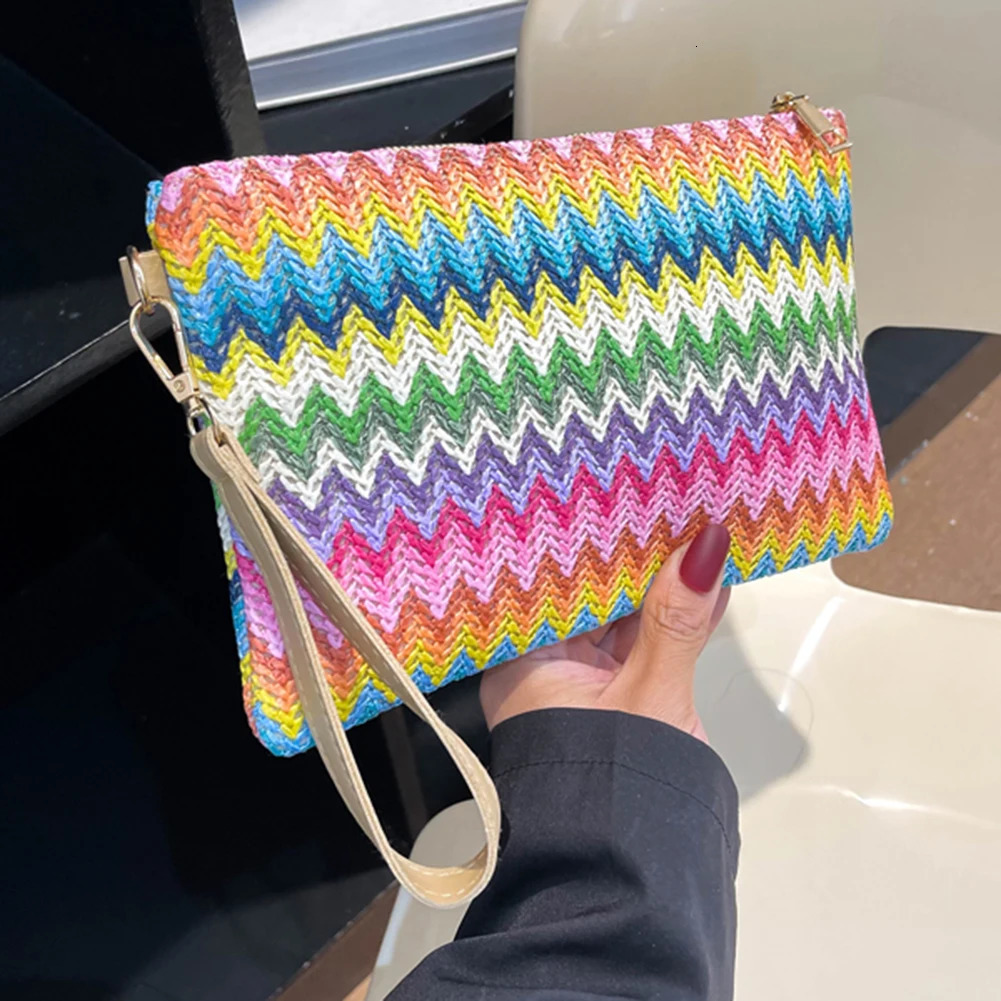 Vintage Hand Woven Clutch Bag Colourful Money Beach Long Handmade Casual Portable Elegant Exquisite for Weekend Vacation 251014