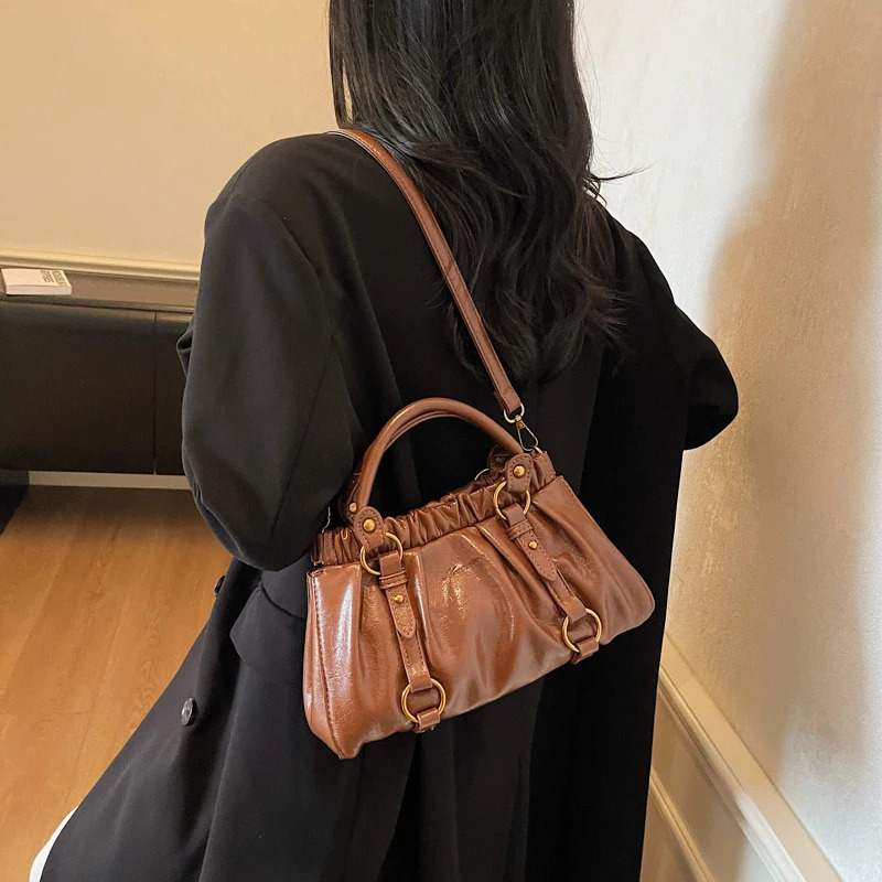 JY1512 Retro Pleated Hand-Held Dumpling Bag for Women Autumn and Winter Style High-End Single Shoulder Crossbody Bag 251110