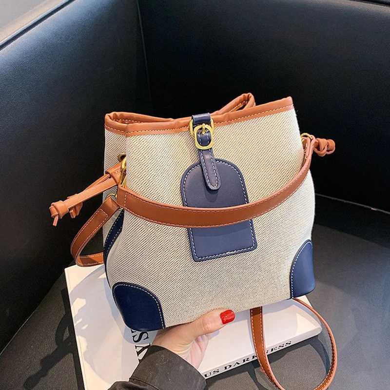 2022 new Korean style fiable portable bucket bag trend canvas ctrast texture messenger canvas bag D251014