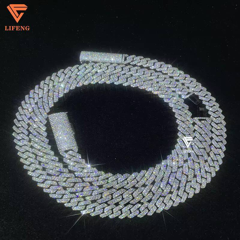 VVS Fine Jewelry Mens 1012mm Cuban Link Chain Necklace White Gold Plated 925 Sterling Silver with Moissanite Hip Hop Style