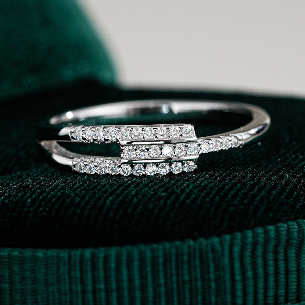 Moissanite Ring S925 Sterling Silver Asymmetric Row Ring Women's Ring diamond ring engagement ring wedding ring for women free shipping